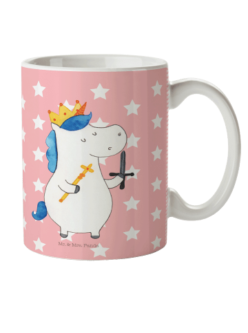 Mr. & Mrs. Panda Kaffeebecher Einhorn König mit Schwert ohne Spruch in Rot Pastell