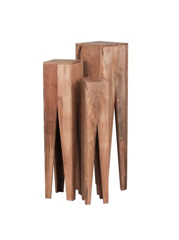 KADIMA DESIGN Beistelltisch 3er Set Massivholz Satztisch Quadratisch Modern, in Akazie