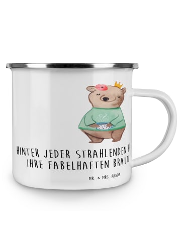 Mr. & Mrs. Panda Camping Emaille Tasse Fabelhafte Brautjungfern ... in Weiß