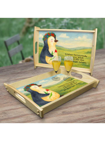 Mr. & Mrs. Panda Couchtablett Pinguin Blumen Design mit Spruch in Weiß