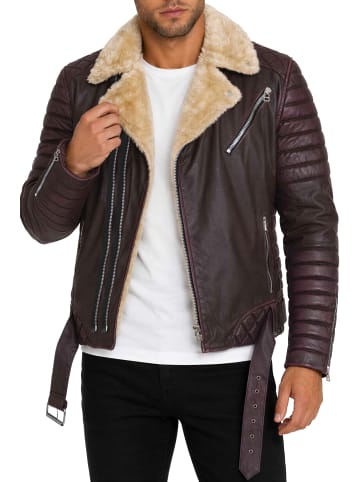 Reichstadt Herren Slim Fit Kunstlederjacke Silver Zipper in Brown