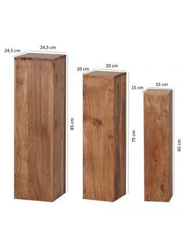 FineBuy Beistelltisch in Beige / Akazie / 24x24x85