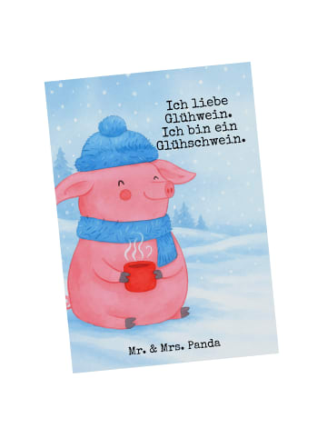 Mr. & Mrs. Panda Postkarte Schwein Glühwein Design mit Spruch in Weiß