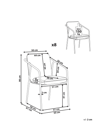 Beliani 8er-Set Esszimmerstuhl ASCIANO in Weiß