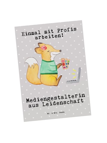 Mr. & Mrs. Panda Postkarte Mediengestalterin Leidenschaft mit Sp... in Grau Pastell