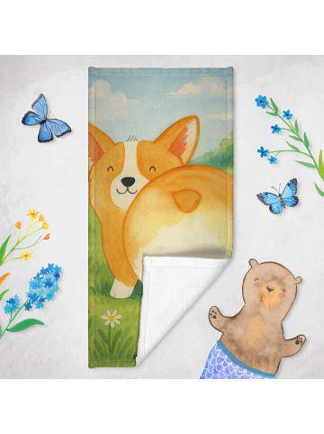 Mr. & Mrs. Panda Duschtuch Corgi Po Design ohne Spruch in Grau Pastell