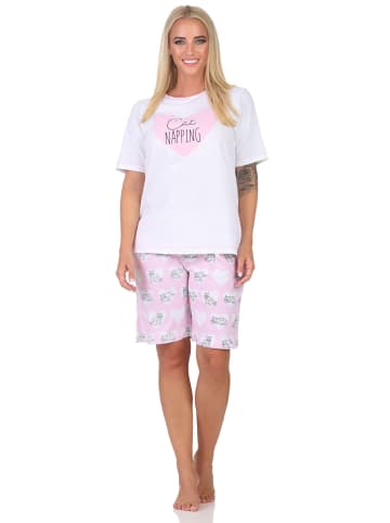 NORMANN Kurzarm Shorty Schlafanzug Pyjama Herz Katzenmotiv 125 205 360 in rosa
