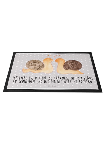 Mr. & Mrs. Panda Fußmatte Schnecken Liebe mit Spruch in Grau Pastell
