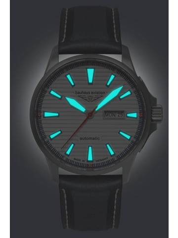 Bauhaus Herrenuhr Aviation Iron Annie Automatik Titan/Leder Blau