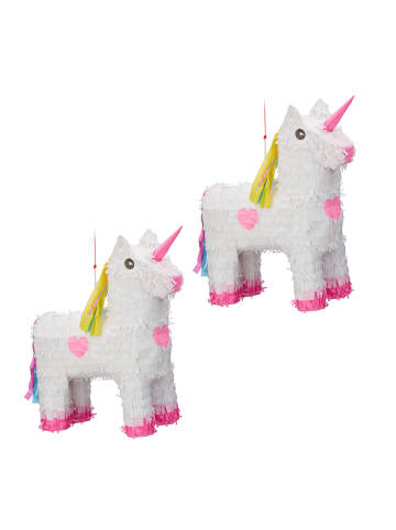 relaxdays 2x Pinata "Einhorn" in Weiß-Rosa - (B)43 x (H)47 x (T)13 cm