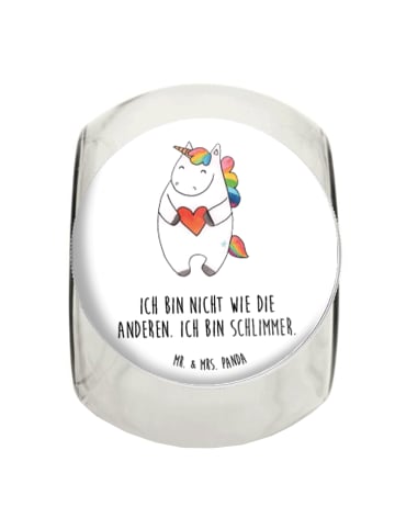 Mr. & Mrs. Panda Bonbonglas Einhorn Herz mit Spruch in Weiß