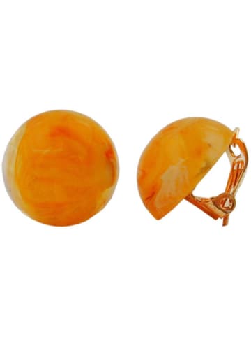 Gallay Clip Ohrring 17mm bernsteinfarben marmoriert Kunststoff-Bouton in gelb-orange-weiß