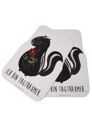 Mr. & Mrs. Panda Auto Fußmatte Stinktier Blume mit Spruch in Weiß