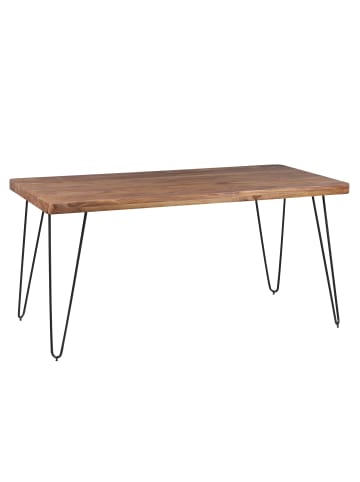 KADIMA DESIGN Esstisch Massivholz | Handgefertigt, 4 Metallbeine, Einfache Montage in Braun