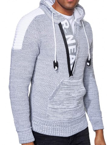 Rusty Neal 1/2 Zip Grobstrick Kontrast Kapuzen-Pullover in Grau