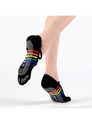 MUNADUNA 2er-Pack Yoga-/Pilates-Zehensocken – X Regenbogen Cross-Band-Farb-Mix