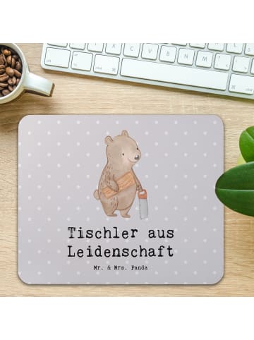 Mr. & Mrs. Panda Mousepad Tischler Leidenschaft mit Spruch in Grau Pastell