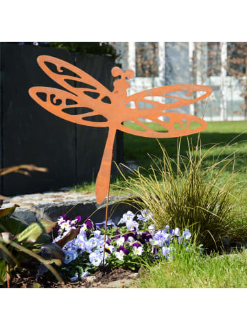 UNUS Gartenstecker Rost Libelle mit Wackelfeder in Braun
