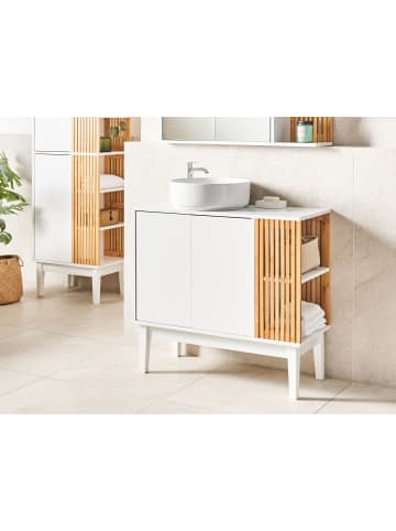 Beliani Waschbeckenunterschrank NUBES in Weiß/Braun - (W) 80 x (H) 74 x (L) 35 cm
