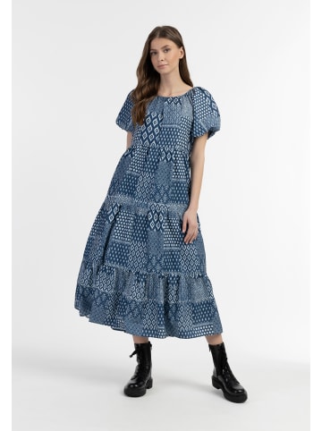 DreiMaster Vintage Damen Kurzarm Maxikleid in DUNKELMARINER DRUCK