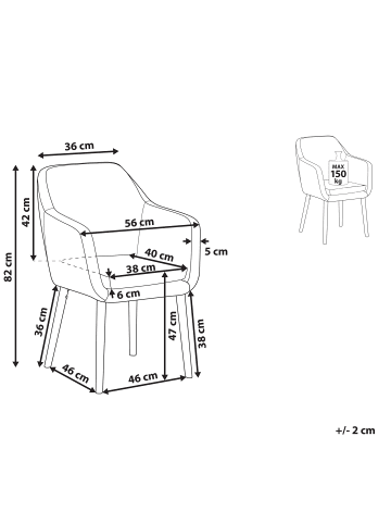 Beliani Esszimmerstuhl YORKVILLE in Grau/Braun - (W) 56 x (H) 82 x (L) 46 cm