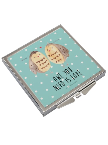 Mr. & Mrs. Panda Schminkspiegel Eulen Liebe mit Spruch in Türkis Pastell