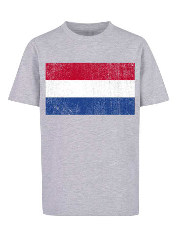 F4NT4STIC T-Shirt Netherlands NIederlande Holland Flagge distressed in grau meliert