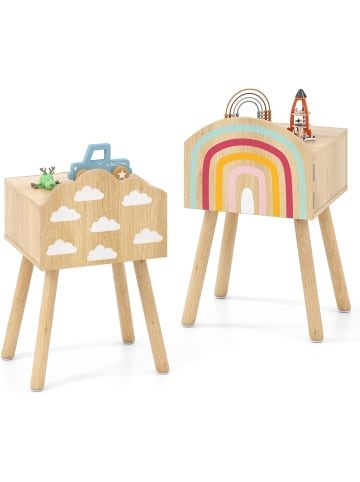 COSTWAY 2 er Set Kinder Nachttisch in Hellbraun