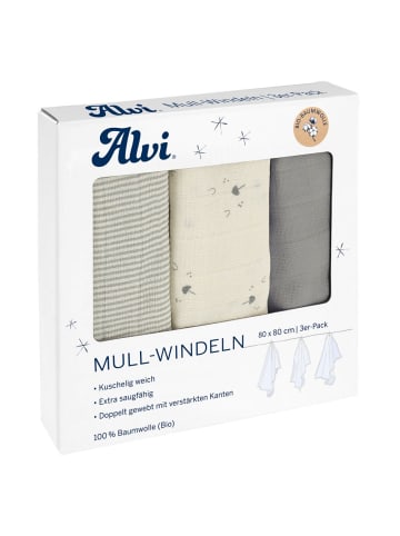 Alvi Mullwindel / Mulltuch 3er Pack - Organic Cotton 80 in grau,weiss,motiv