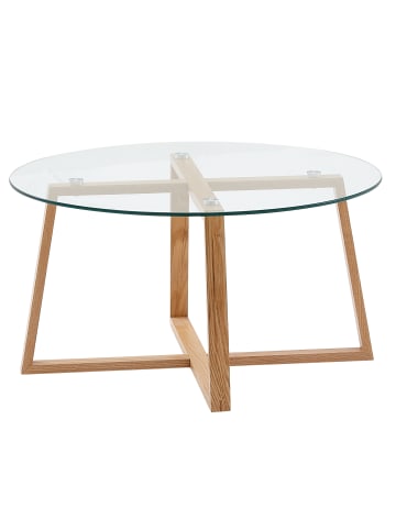 KADIMA DESIGN Couchtisch 78x78x41 cm Sofatisch Eiche Massivholz / Glas Rund, Design