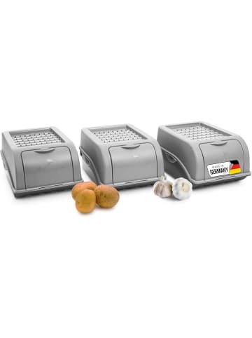 Novaliv Kartoffel Aufbewahrungsbox | 3X klein 3,5L | GRAU | Zwiebelbox | Gemüs in Grau
