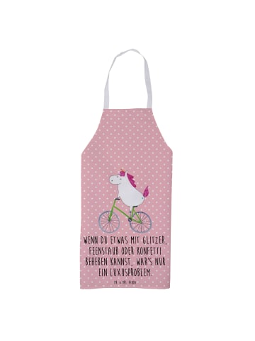 Mr. & Mrs. Panda Kochschürze Einhorn Radfahrer mit Spruch in Rot Pastell
