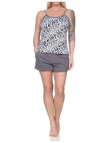 NORMANN Ärmellose Spaghetti Träger Shorty Pyjama Animal Look 125 206 444 in grau