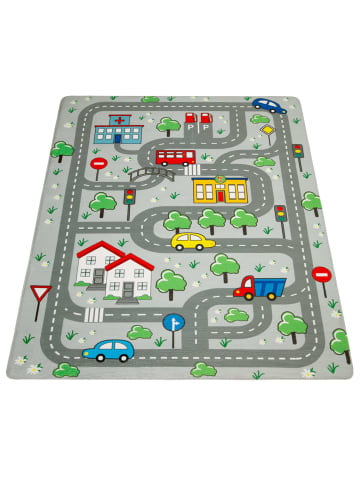 Kinderteppich waschmaschinenwaschbar Roadmap Kinderzimmer in Grau