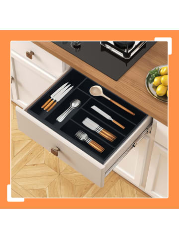 relaxdays Besteckkasten in Schwarz - (B)35,5 x (H)5 x (T)25,5 cm