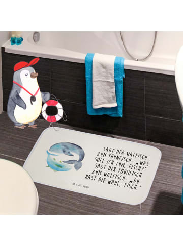 Mr. & Mrs. Panda Duschvorleger Walfisch Thunfisch mit Spruch in Weiß