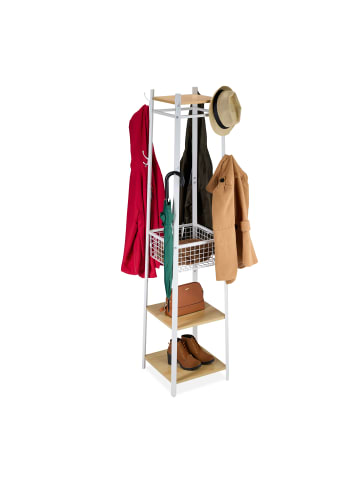 relaxdays Garderobenständer in Weiß/ Natur - (B)43 x (H)181 x (T)43 cm