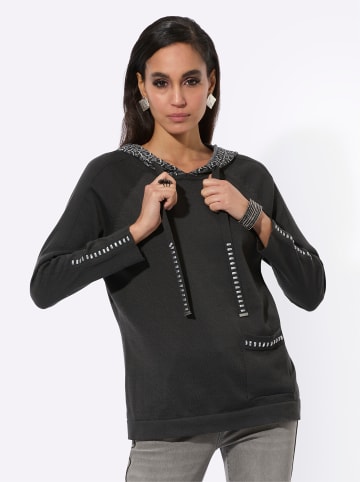 creation L Kapuzenpullover in graphit-ecru-gemustert