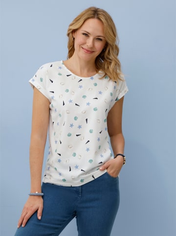 Sieh an! Rundhalsshirt in ecru-himmelblau-bedruckt