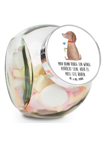 Mr. & Mrs. Panda Bonbonglas Hund Blume mit Spruch in Weiß