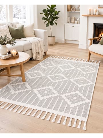 Beliani Vintage TABIAT in Weiß/Grau - (W) 140 x (H) 1 x (L) 200 cm