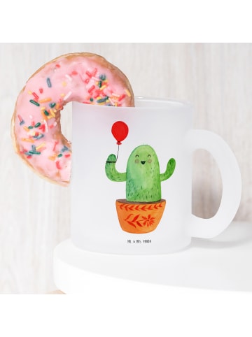 Mr. & Mrs. Panda Teetasse Glas Kaktus Luftballon ohne Spruch in Transparent