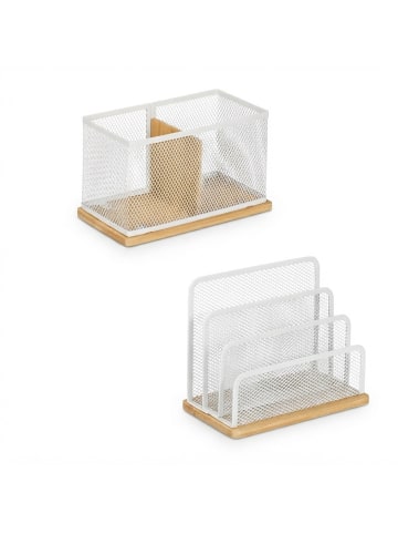 relaxdays 2-tlg. Schreibtisch-Organizer-Set in Weiß/ Natur
