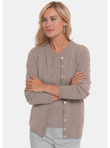 GOLDNER Kurzgröße: Eleganter Herbstcardigan mit Rundhals in sand