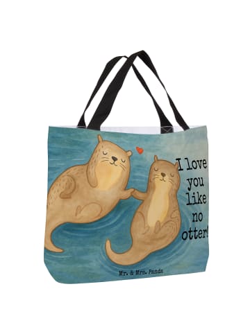 Mr. & Mrs. Panda Umhängetasche Otter Hände halten Design mit Spruch in Weiß