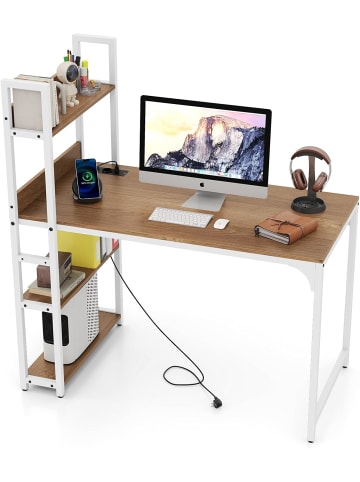 COSTWAY Schreibtisch mit USB/Typ-C 120cm in Beige