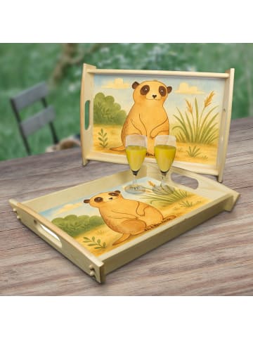 Mr. & Mrs. Panda Holztablett Erdmännchen Design ohne Spruch in Weiß