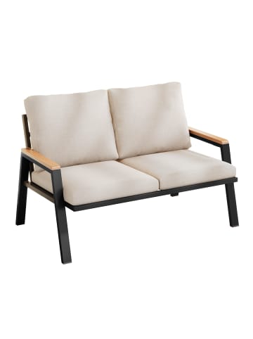ABRIHOME Gartensofa in Grau Beige 2-Sitzer mit Stahl und Holz Kunststoff Griffen