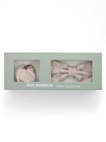 Roy Robson Fliege und Einstecktuch in beige - 0001