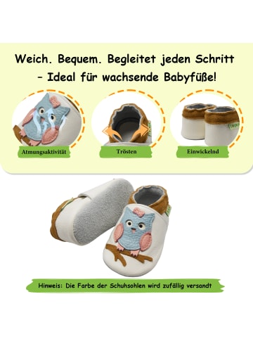 Sayoyo Leder-Krabbelschuhe "Owl" in Weiß